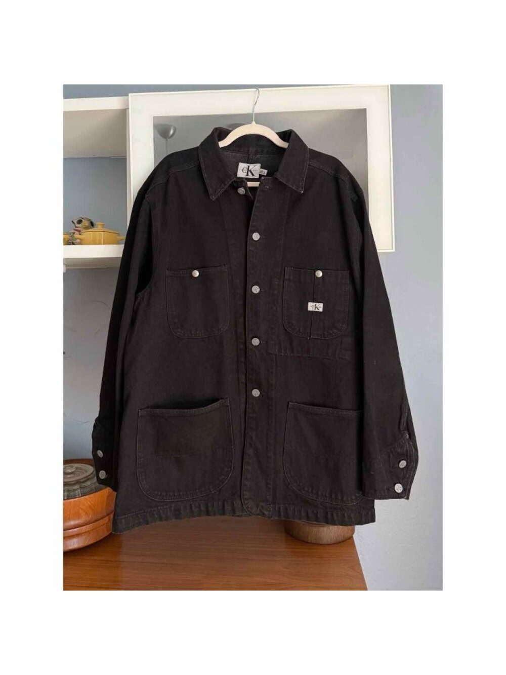 Vintage 90s Calvin Klein Black Denim Chore Coverall Jacket Size L